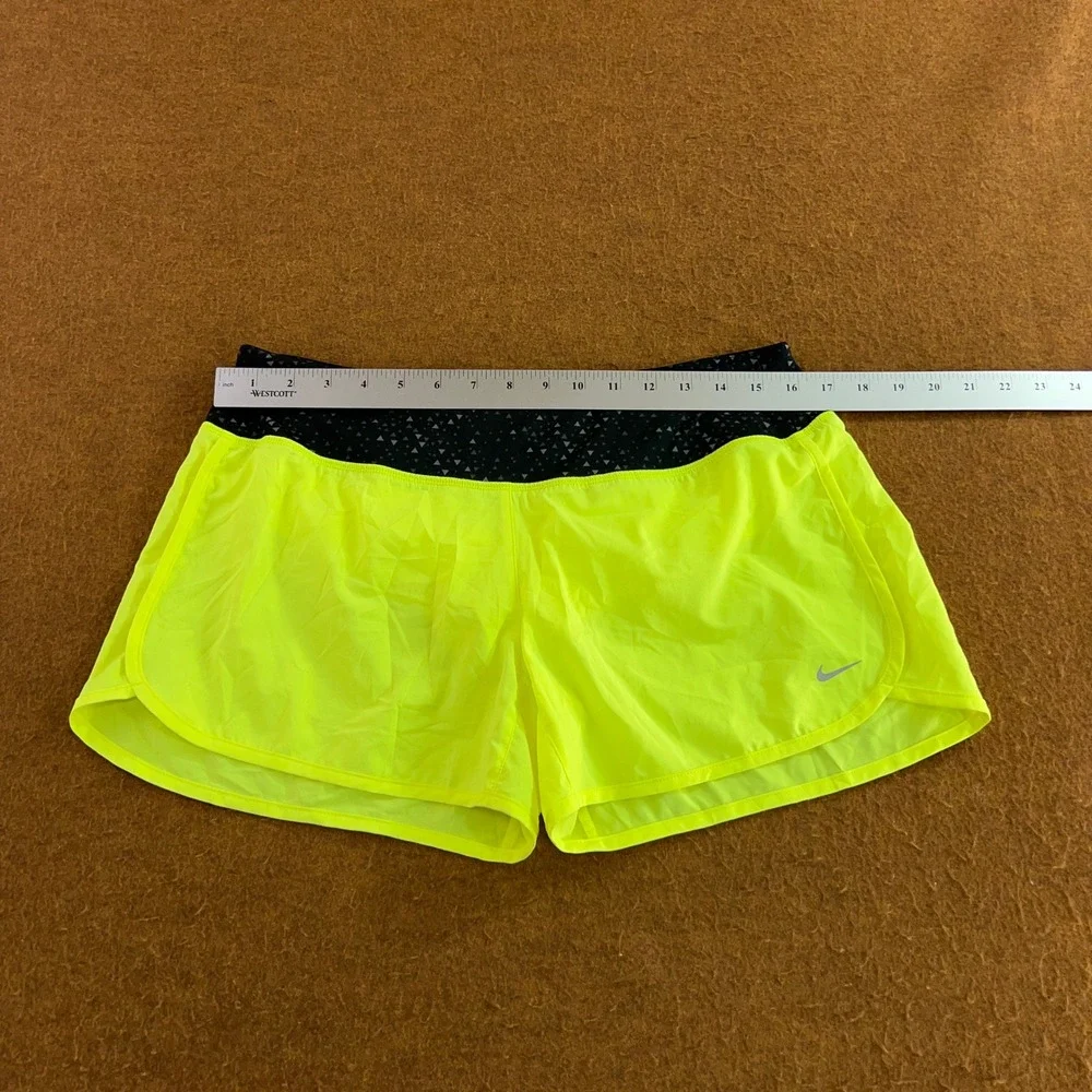 Nike Womens M Neon Yellow Dri-FIT Geometric Waistband Running Shorts